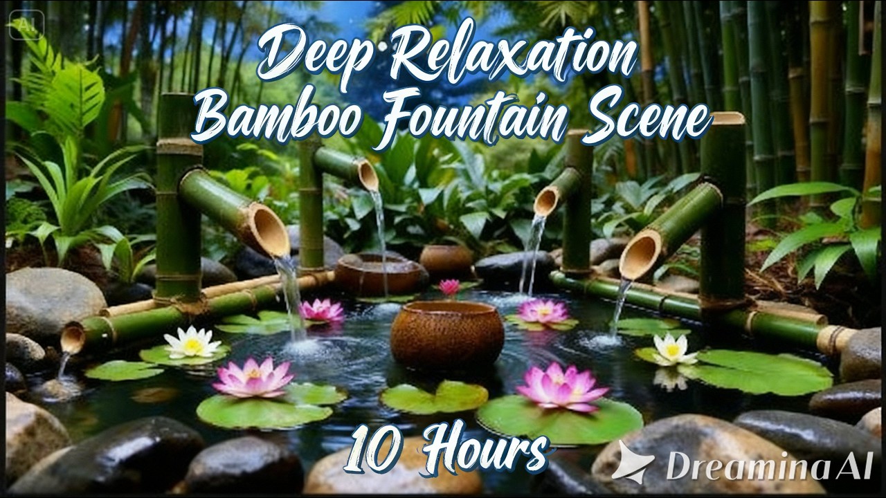 10 Hours Tranquil Bamboo Water Garden at Twilight 🌿 Gentle Fountain Sounds for Deep Relaxation