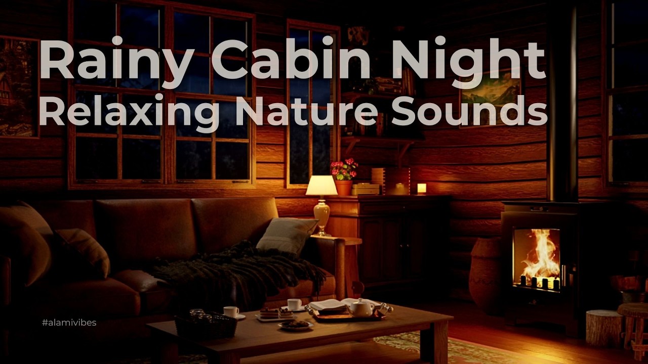 Rainy Cabin Night 🌧️ Fireplace, Frogs & Crickets | Cozy Nature Ambience for Sleep & Relaxation