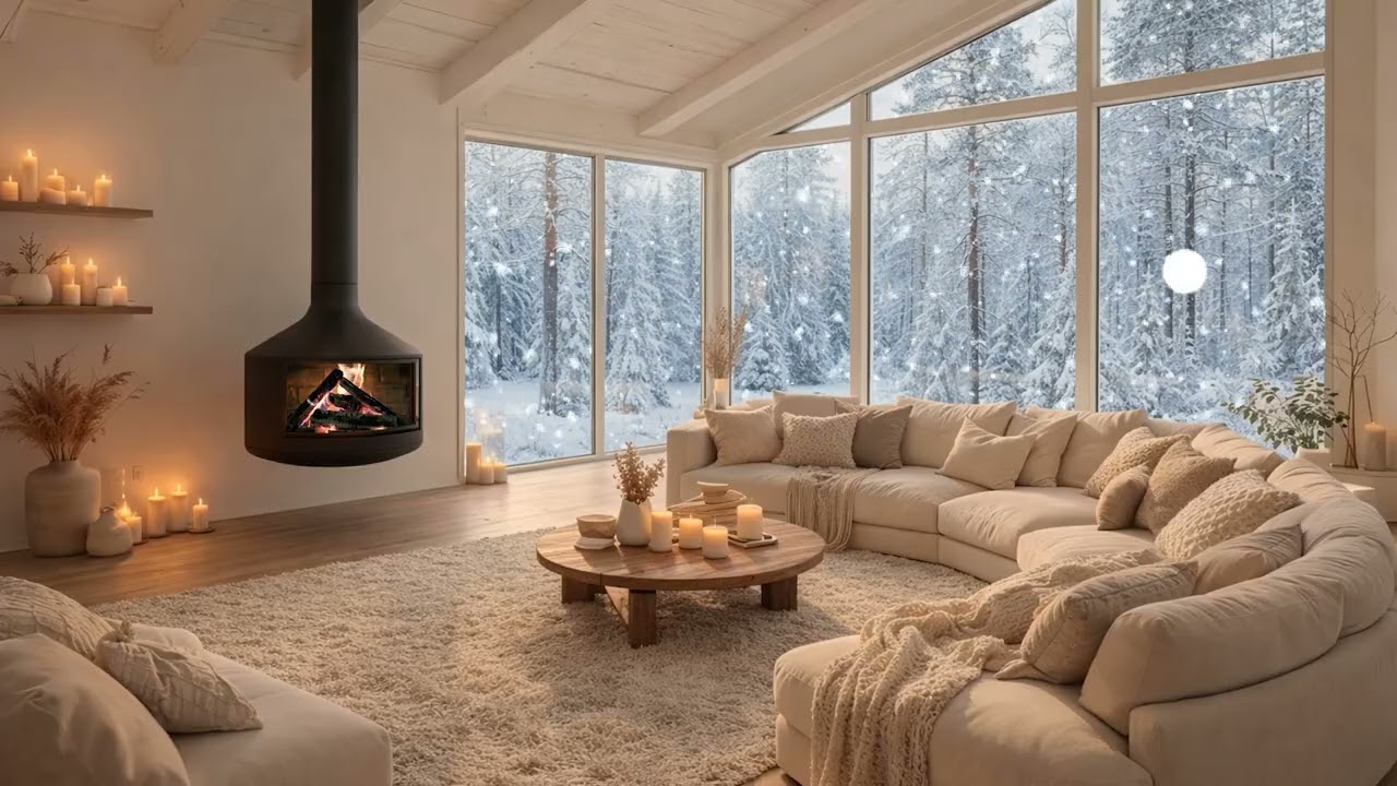 Warm Fireplace Room 🔥 Quiet Snow Night ❄️ Calm Piano 🎹 | Sleep, Study, Relax