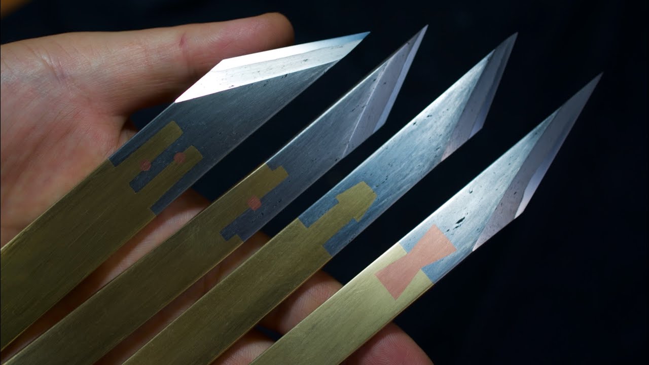 4種の継ぎ手の切り出し小刀を作ってみたら象嵌のように美しい接合部になった