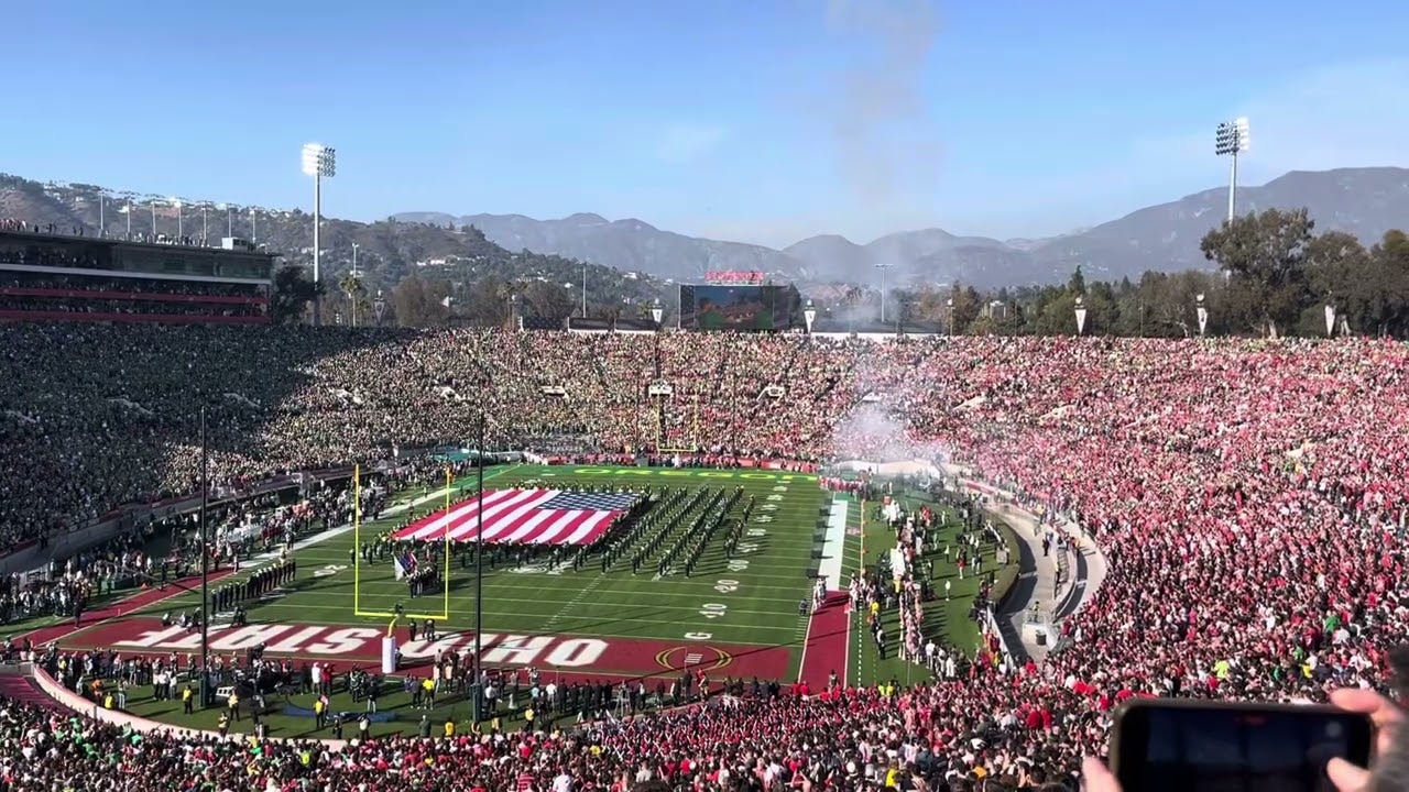 Rose Bowl 2025 The national anthem stealth flyover Ohio State versus Oregon