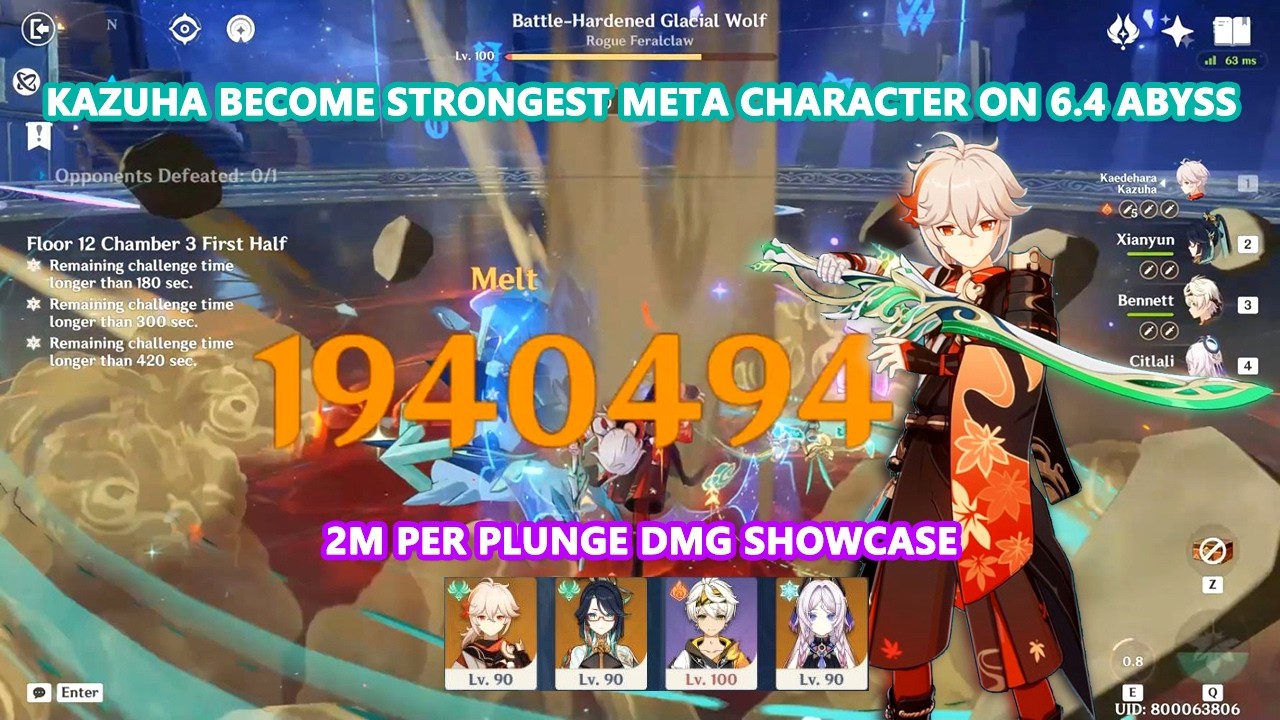 Kazuha become Strongest Meta Character on 6.4 Abyss | 2M Per Plunge DMG Showcase