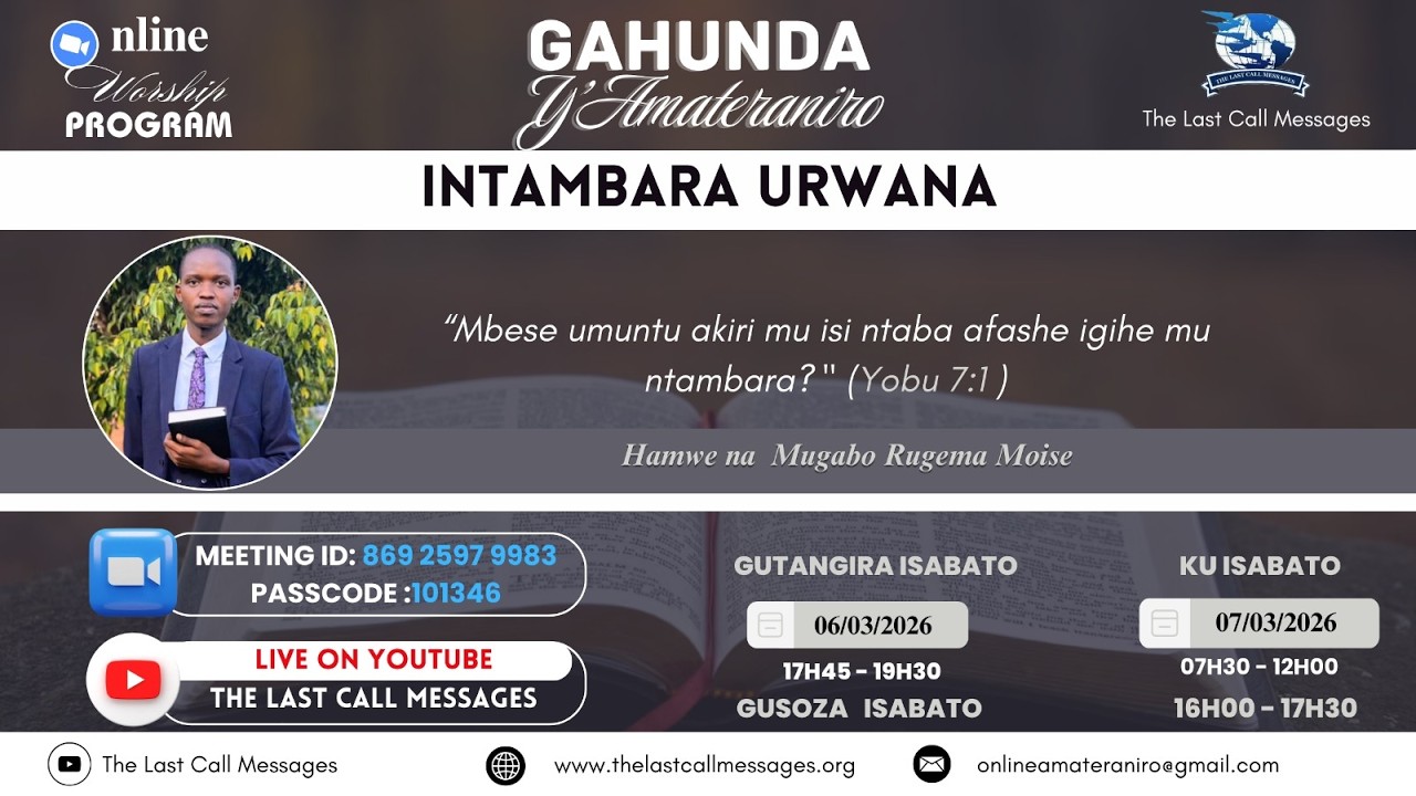 AMATERANIRO YO GUSENGA KU ISABATO TALIKI 07/03/2026 by Mugamo Rugema Moise