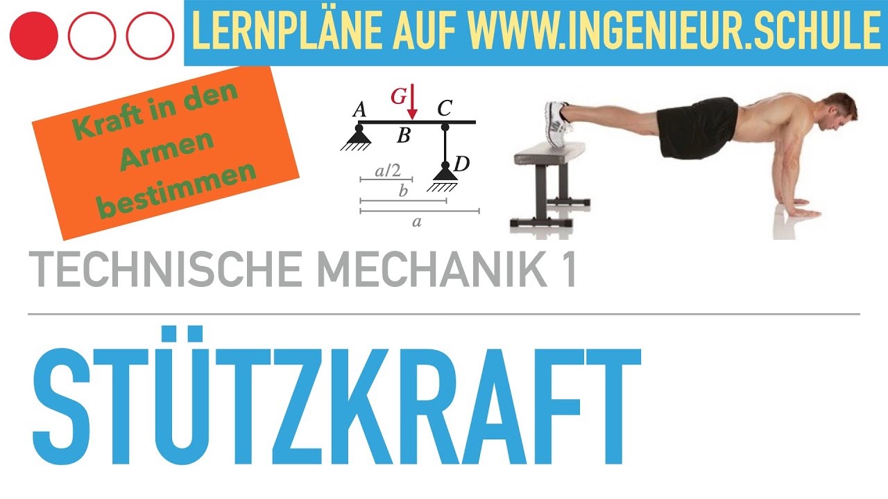 Stützkraft im Arm, Lagerreaktion, Aufgabe – Technische Mechanik 1 – Stereostatik