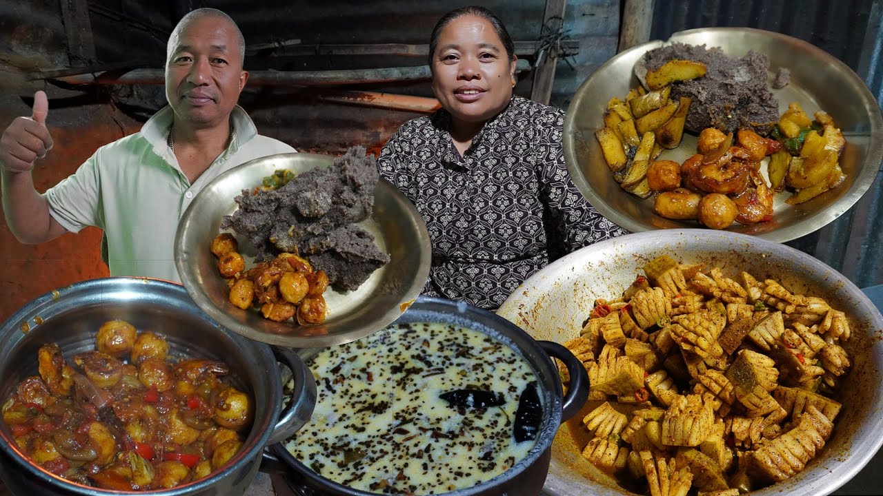 Traditional Nepali Village Meal | Dhido with(Buttermilk curry)Mahii Sholdar,Sausage, Cucumber pickle
