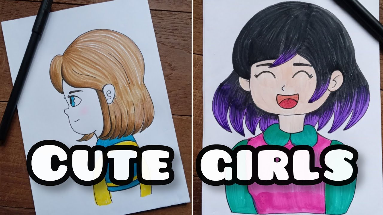 Cute Girl Side View & Smiling Girl Drawing | Easy Character Drawing for Beginners ✏️ | Step by Step