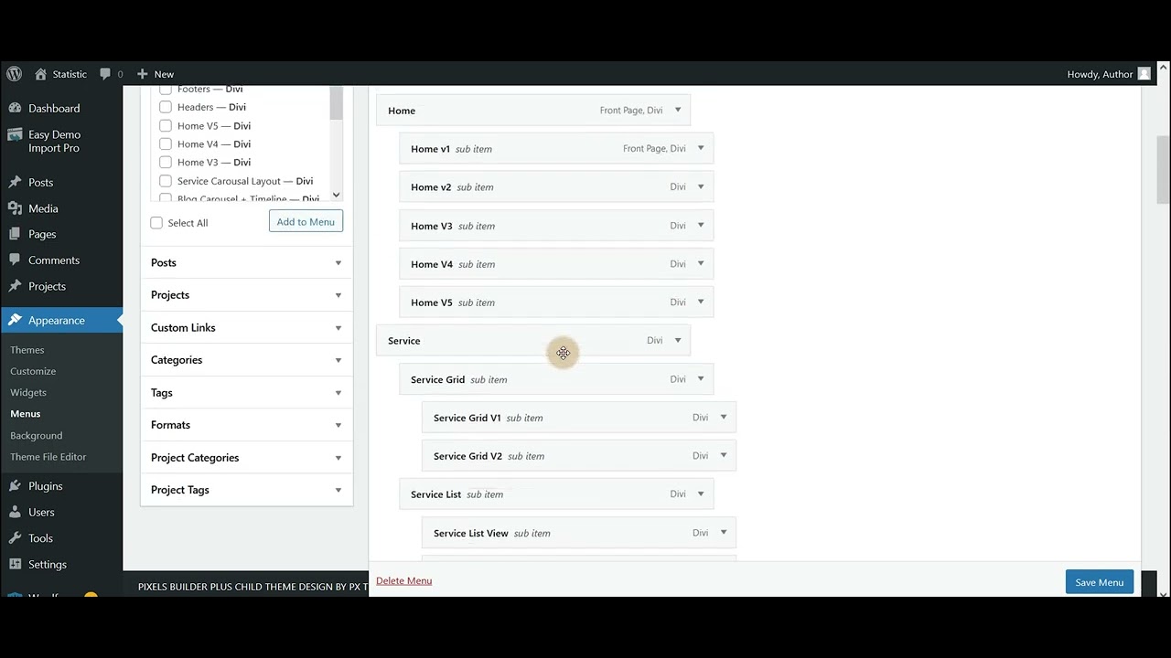 Statistic Divi Digital Agency Theme - Menu Settings