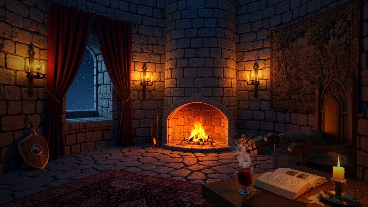 Medieval Castle Fireplace | Knight's Rest After Battle | Stone Room Ambience for Sleep | 3 Hours