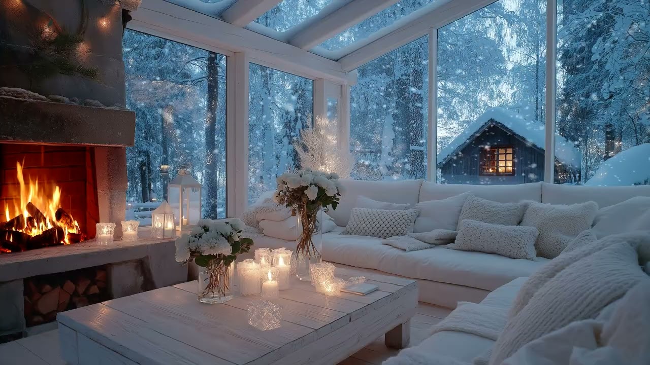 🎹🌼 Relaxing Piano Lounge for Deep Focus, Study & Meditation | Snowfall & Candlelight 3-Hour Music