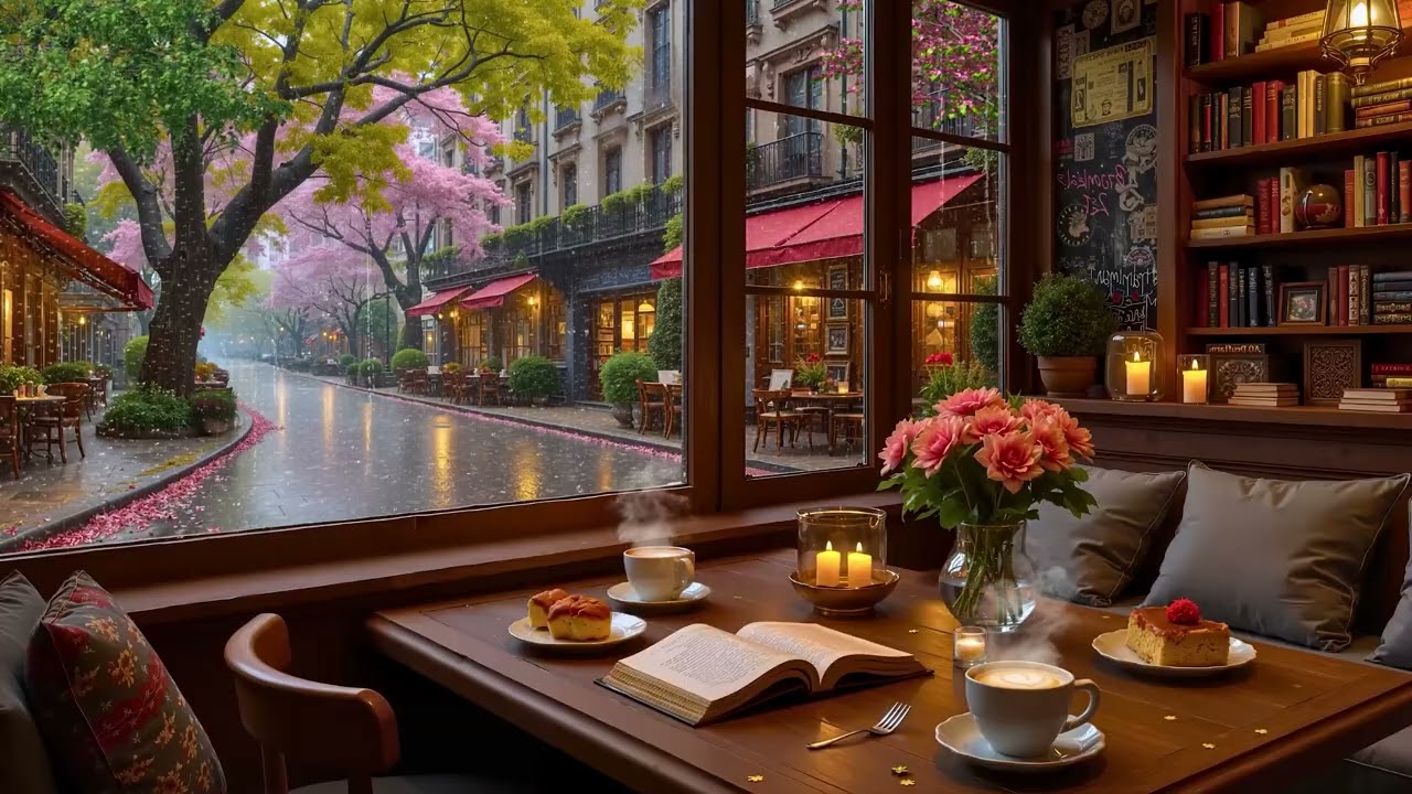 Уютная кофейня «Мартовский дождь» ☕🌧️ Спокойная джазовая фортепианная музыка и звуки дождя