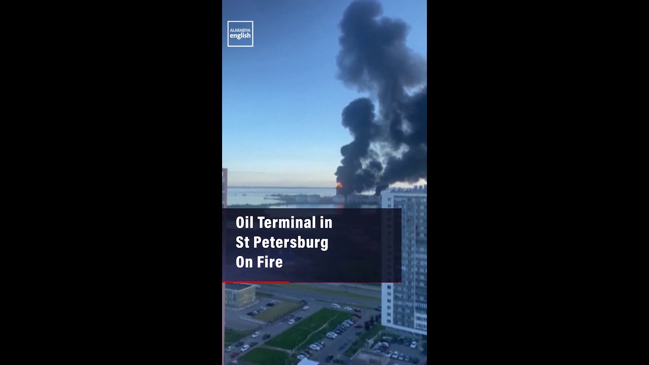 Oil Terminal in St Petersburg  On Fire
