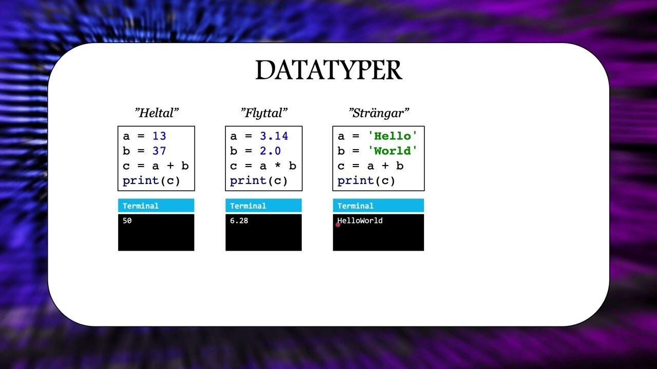 Data, typer, satser och operationer i Python