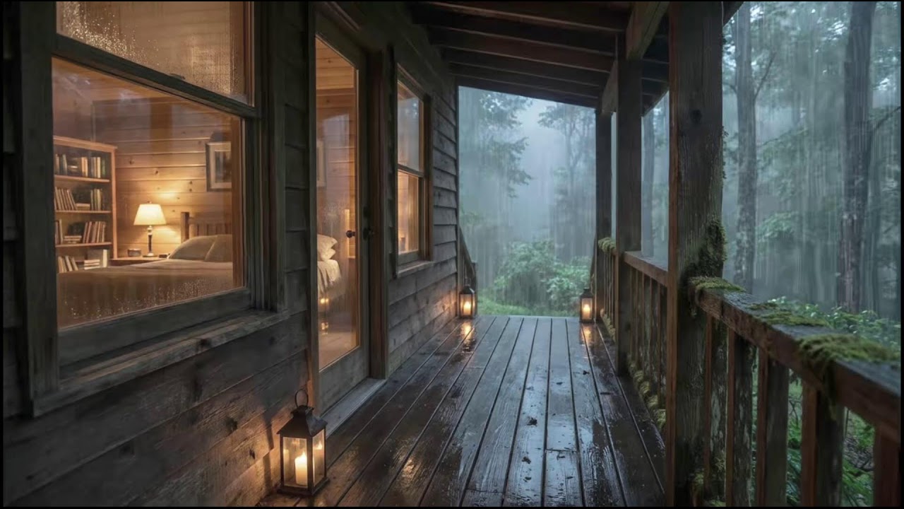 Calming Rain Sounds in a Cozy Forest Cabin 🌧 Night Rain for Deep Restful Sleep