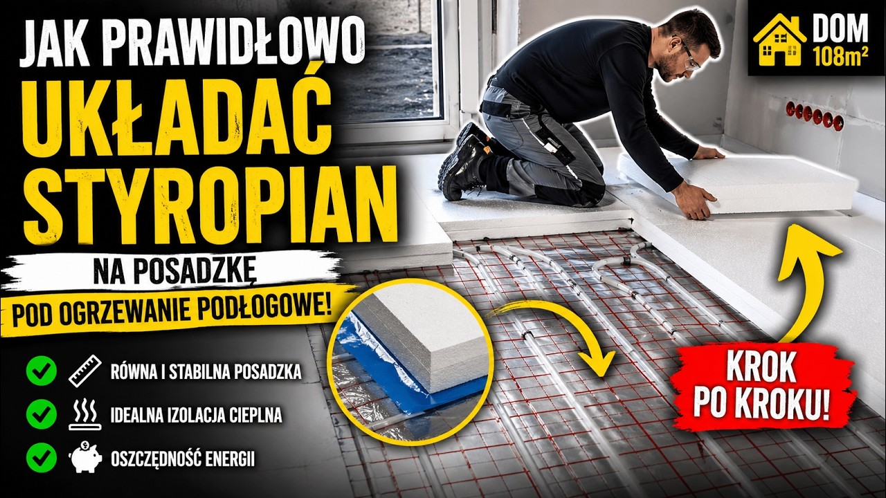 BUDOWA PROJEKT DOMU DO 100m2 . Jak prawidłowo układać styropian na posadzkę pod ogrzewanie podłogowe