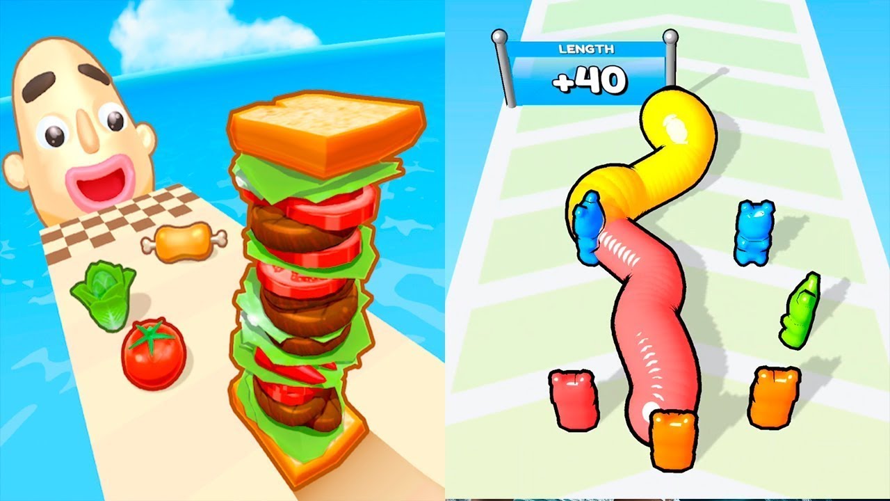 Sandwich Runner VS Gummy Worm Go! - All Levels SpeedRun Gameplay Android iOS Ep4