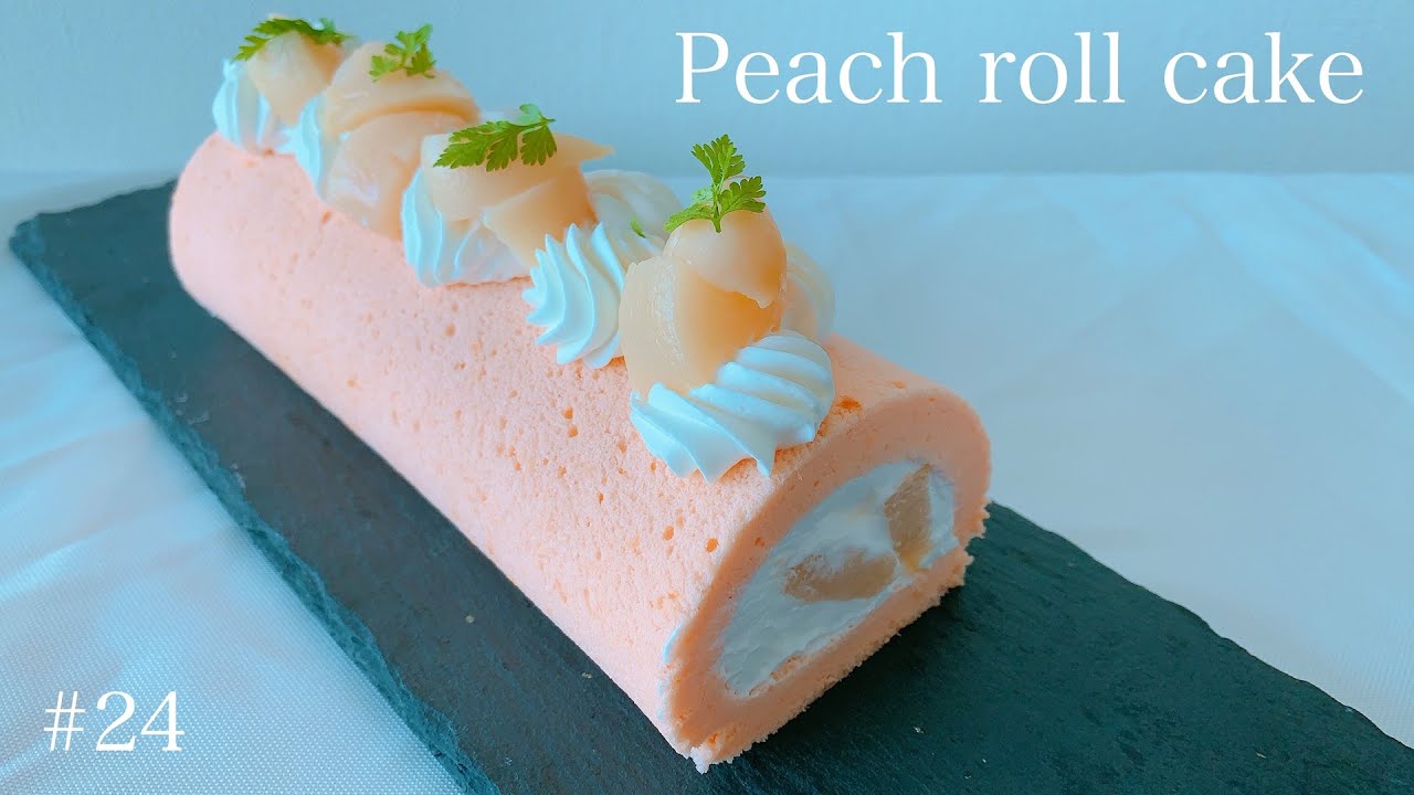 桃のロールケーキの作り方【How To Make Peach Roll Cake】#24