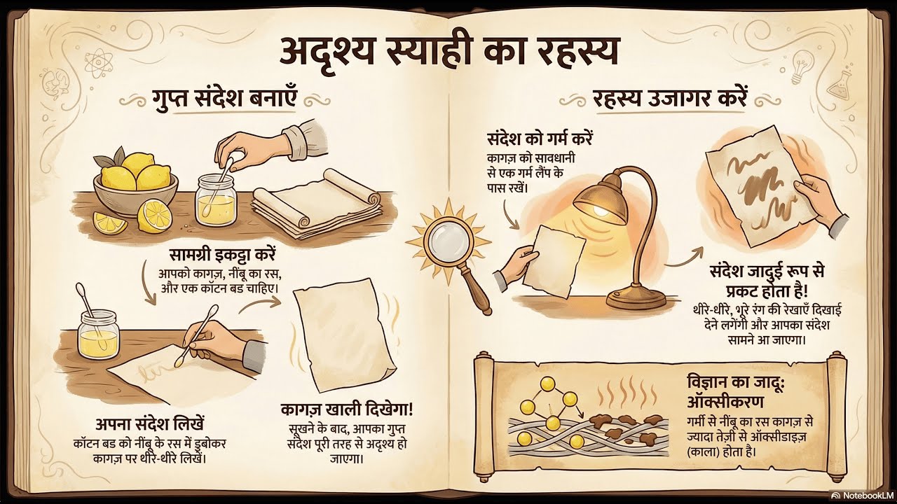 अदृश्य स्याही- THE INVISIBLE INK MESSAGE Heat and Oxidation