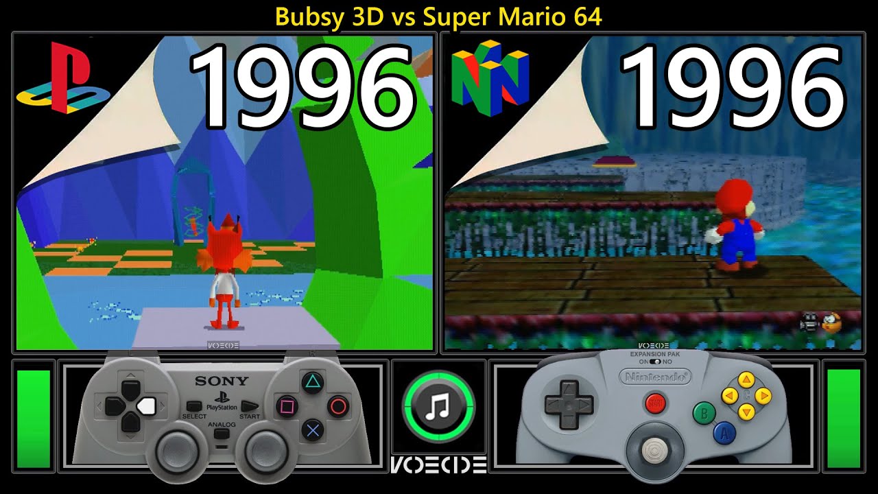 Bubsy 3D vs Super Mario 64 (PlayStation vs Nintendo 64) Real Hardware Comparison