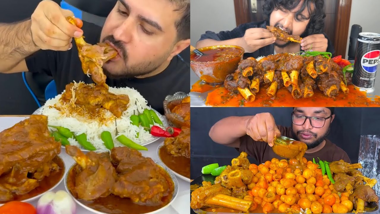 Spicy Mutton Nalli Curry Egg Curry Chicken Curry With Gravy Rice Salad Mukbang