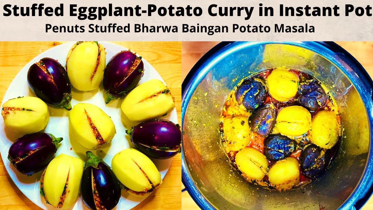 Instant Pot Stuffed Baby Eggplant-Potato Curry| Instant Pot Penuts stuffed Gujarati Ravaiya-Bateka