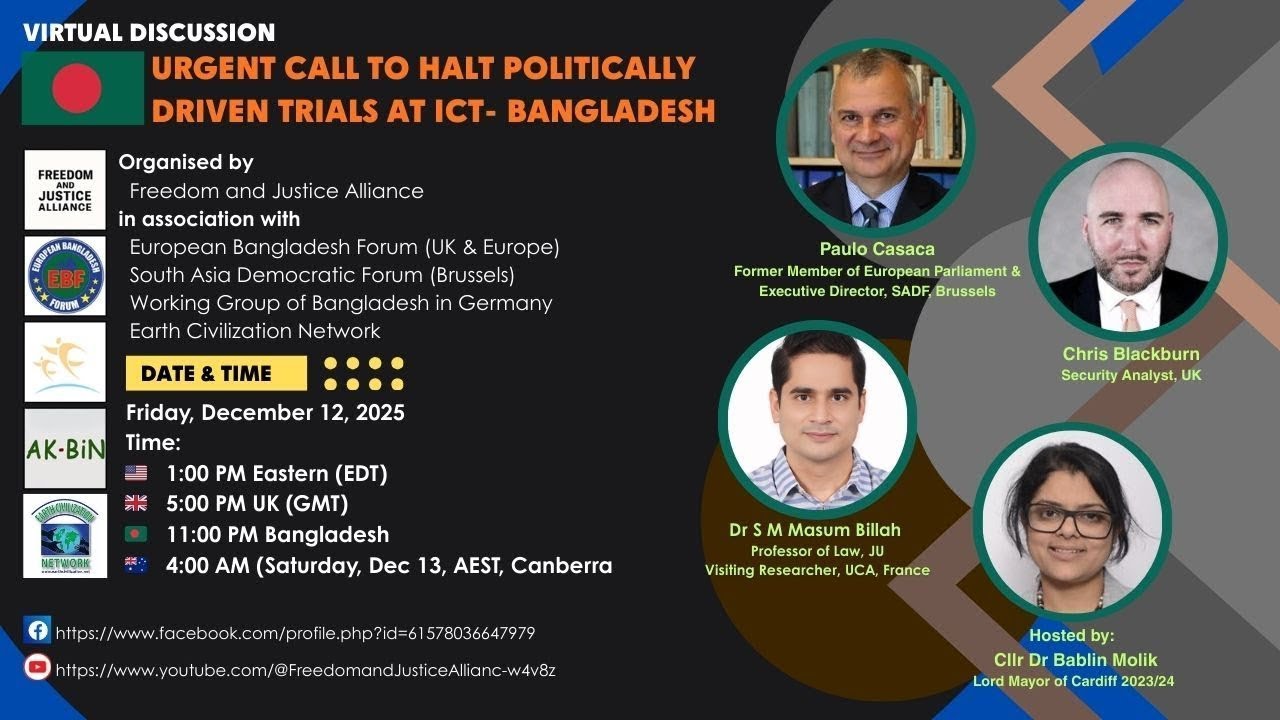 VIRTUAL DISCUSSION: URGENT CALL TO HALT POLITICALLY DRIVEN TRIALS AT ICT- BANGLADESH