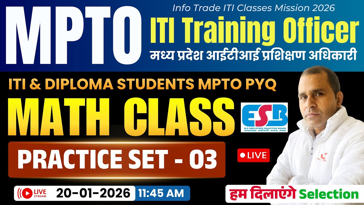 MPTO Math Live Class-3 | MP ITI TO Math Important Question With Solution | MPTO Math By - Rajiv Sir