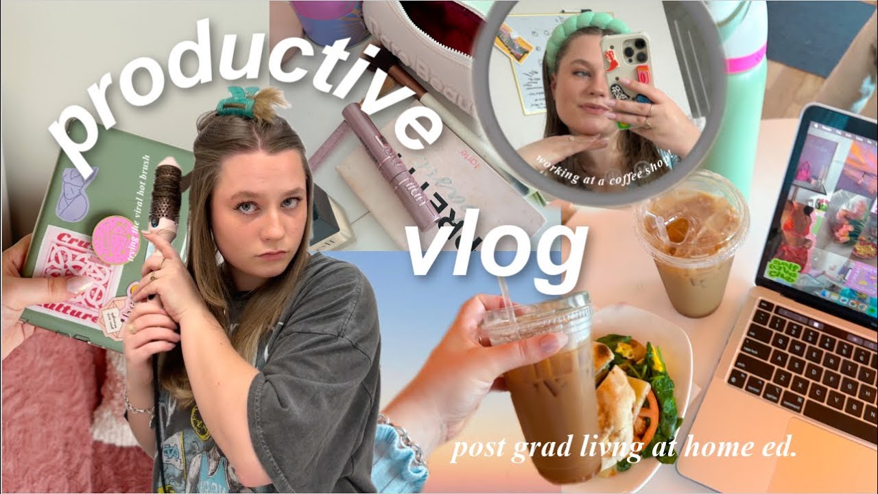 productive POST GRAD vlog! 🎧 working at a coffee shop, trying the VIRAL hot brush, read with me