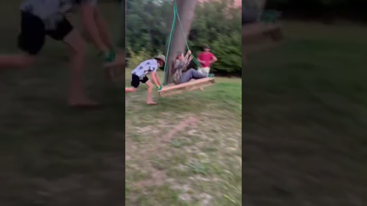 Backyard swing made out of wood pallet and rope ties onto the top of a tree!