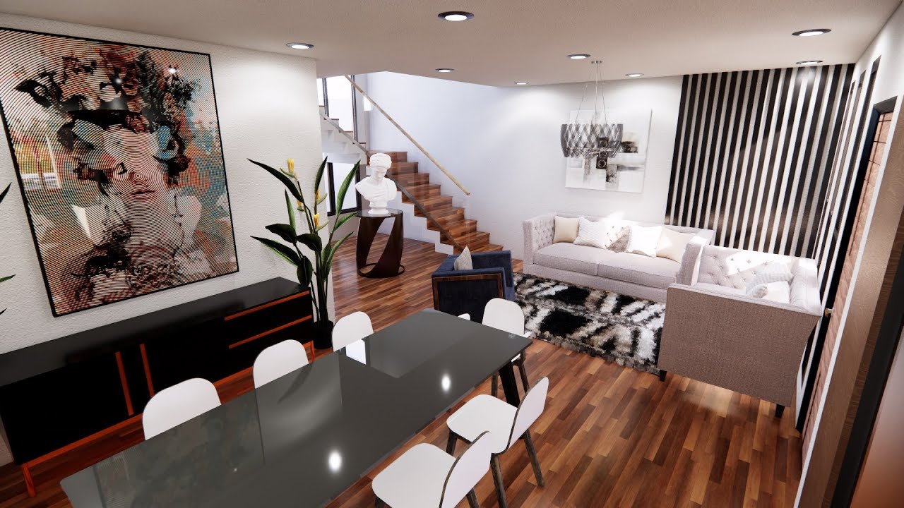 CASA de 7 X 18 SENCILLA con PISCINA y DOBLE ALTURA