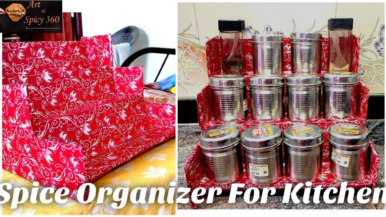 Diy Spice Organizer For kitchen/Cardboard spice Rack/Step Rack using old Cardboard