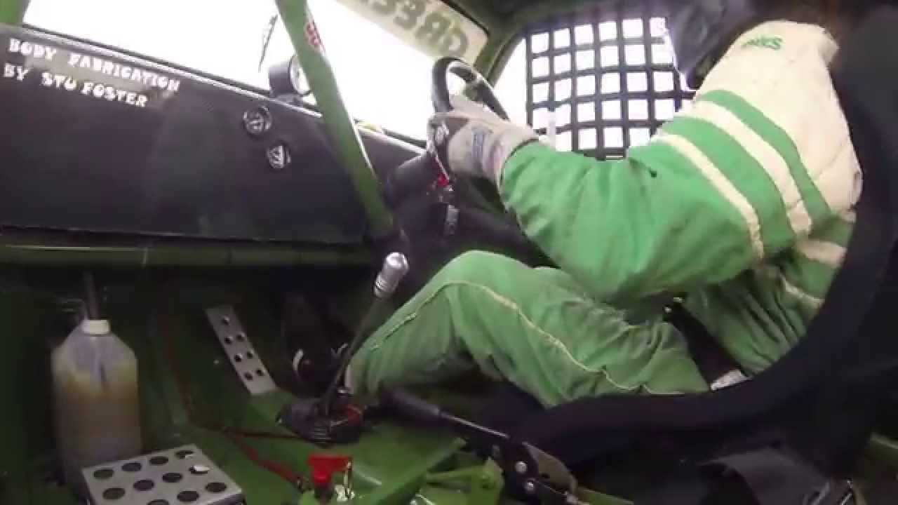 Retro rallycross knock hill 2014. Lance foster in car, left foot braking.