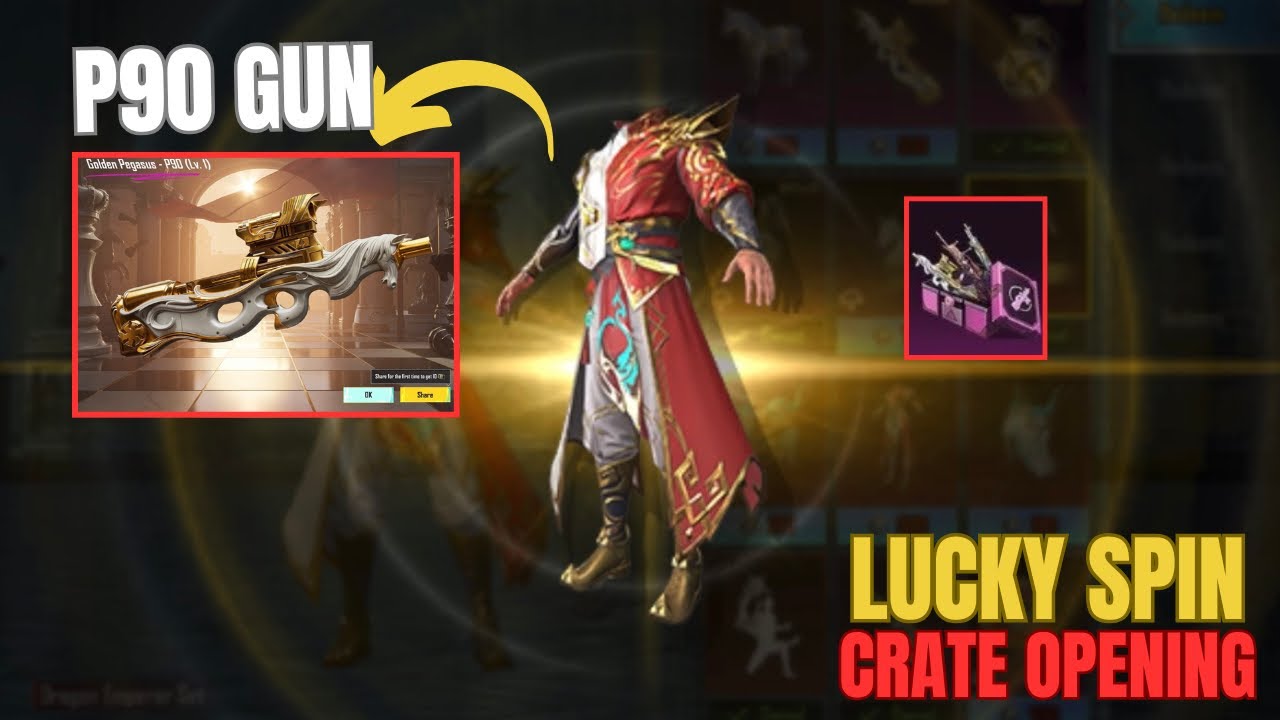 MAXED GOLDEN PEGASUS P90 PUBG MOBILE | NEW LUCKY SPIN CRATE OPENING 