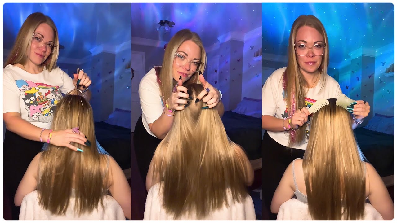 Hair brushing head massage back scratches ASMR live