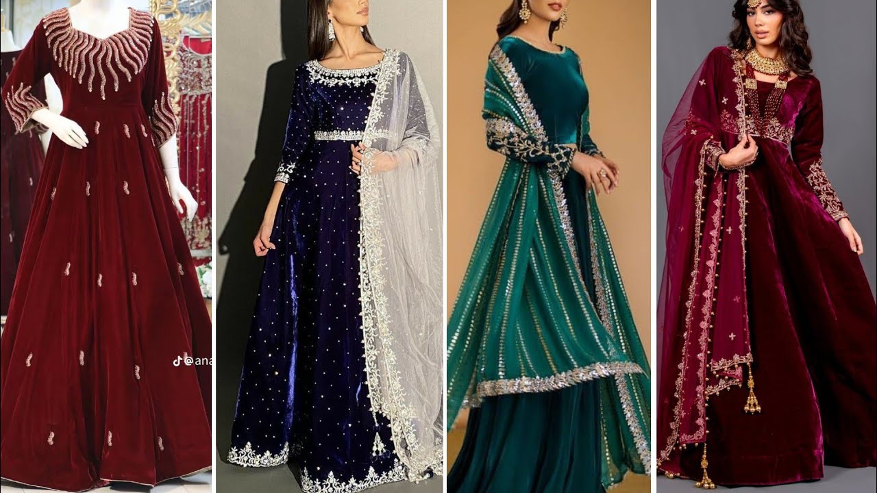 Velvet Long Frock Dress Designing Ideas 2025 || Velvet New Dress Designs.