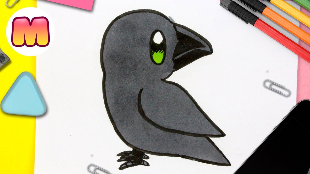 COMO DIBUJAR UN CUERVO KAWAII - dibujos kawaii faciles - Como dibujar animales kawaii