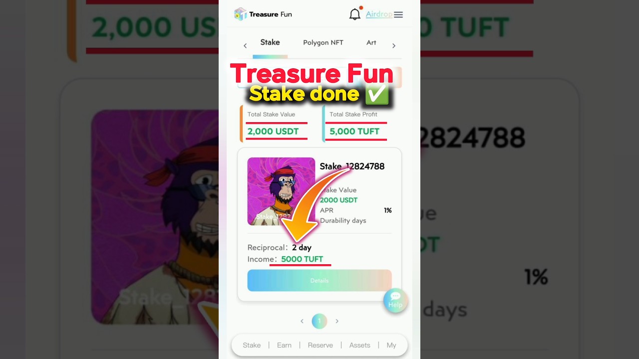 Treasure Fun stake done, stake Income treasure Fun #nft #treasure #treasuretrove tuft token