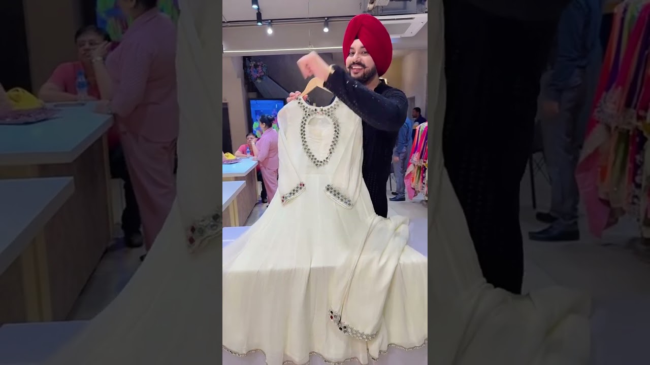 Ivory Georgette Heavy Mirror work Designer Front & Back neck Anarkali Suit with Beautiful Banarasi