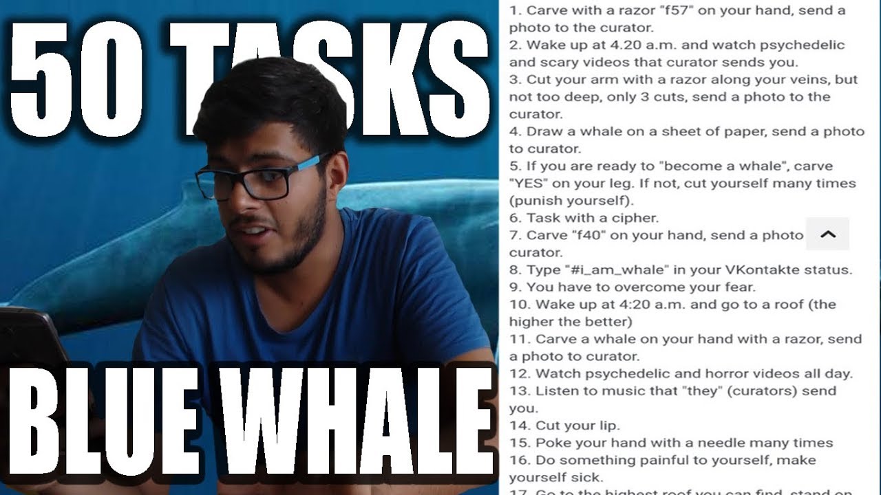 The Blue Whale Game/Challenge. What is it ?//(HINDI)/ 50 tasks of the blue BLUE WHALE CHALLENGE!!