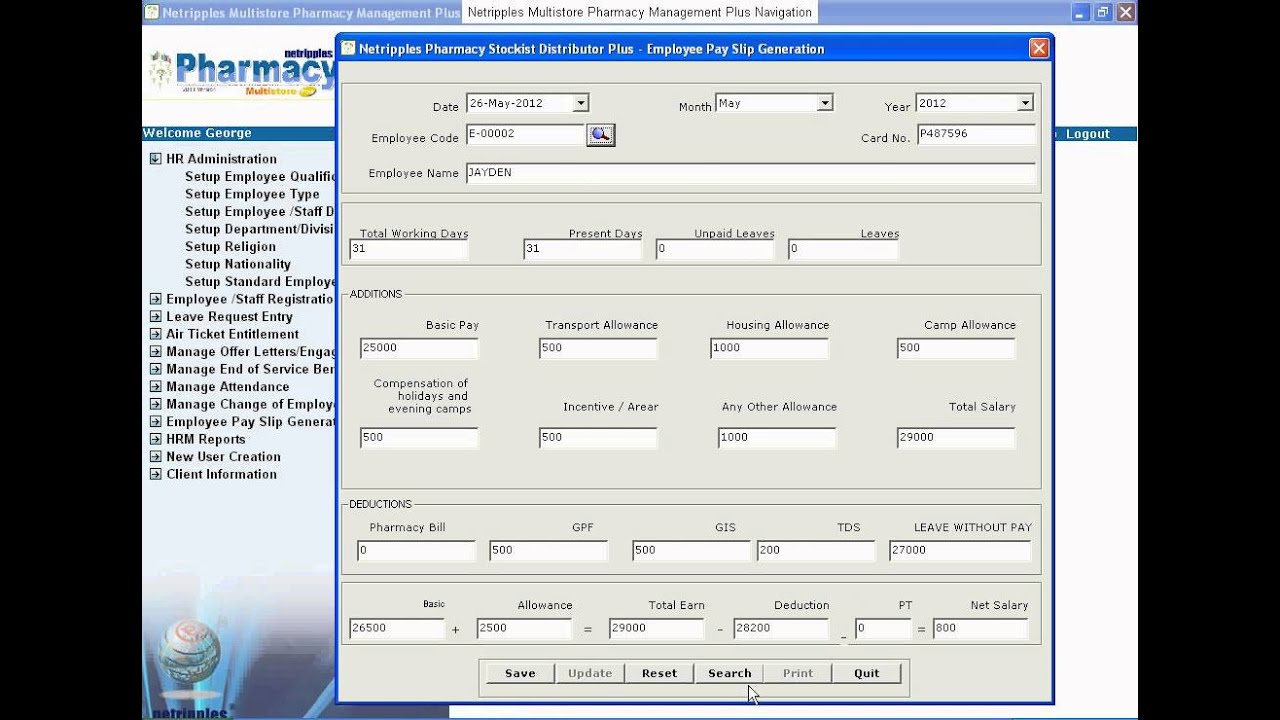 Payslip  Generation,Multistor Pharmacy Management Plus