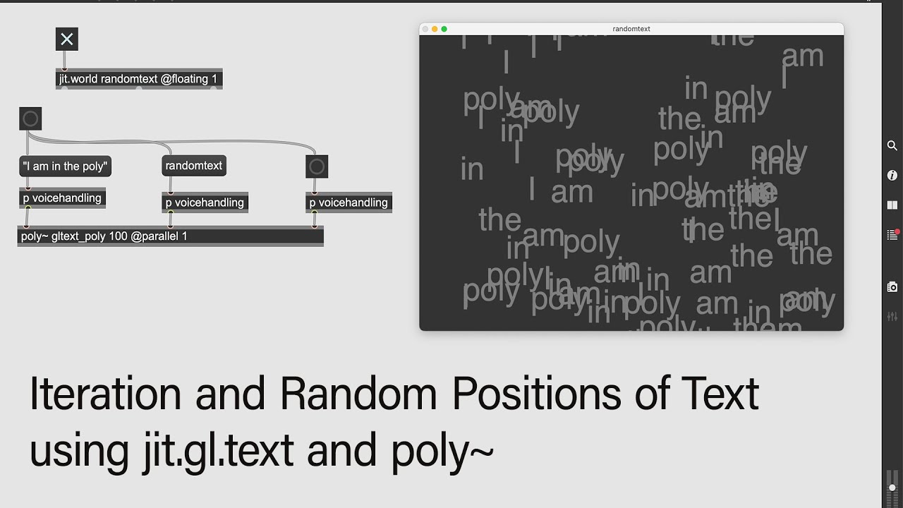 Random Text Positions in Jitter using jit.gl.text and poly~ | Max Tutorial