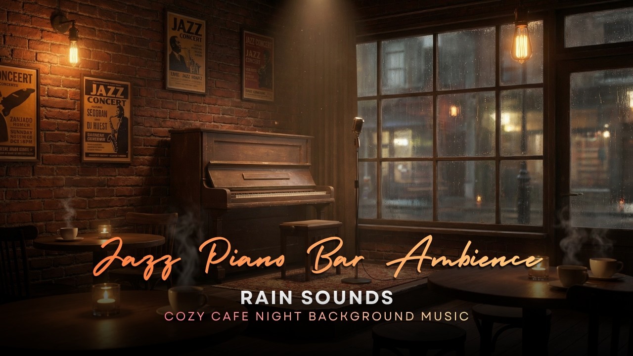 Jazz Piano Bar Ambience 🎹 Rain Sounds | Cozy Cafe Night Background Music