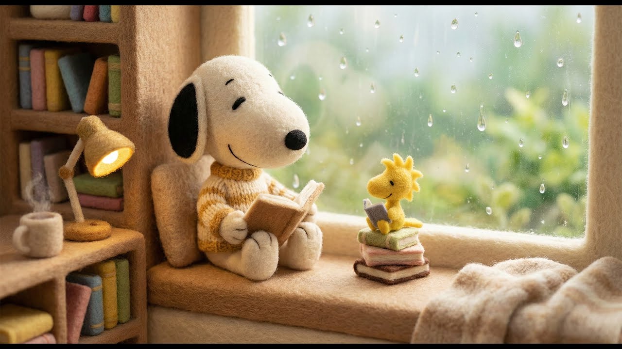 ☔ Rainy Day at Snoopy’s Book Nook 🎧 Gentle Lofi Music for Reading & Relax 🌙 Peaceful Winter Ambience