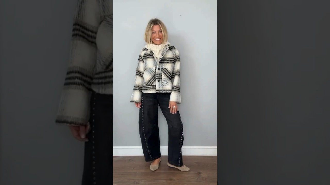 The Layering Composition: Hoodie, Plaid Shacket, and Wide-Leg Jeans 