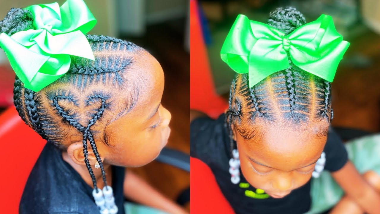 Cute kids feedin bun with 💚 design | Kids Braids | toddler braid style
