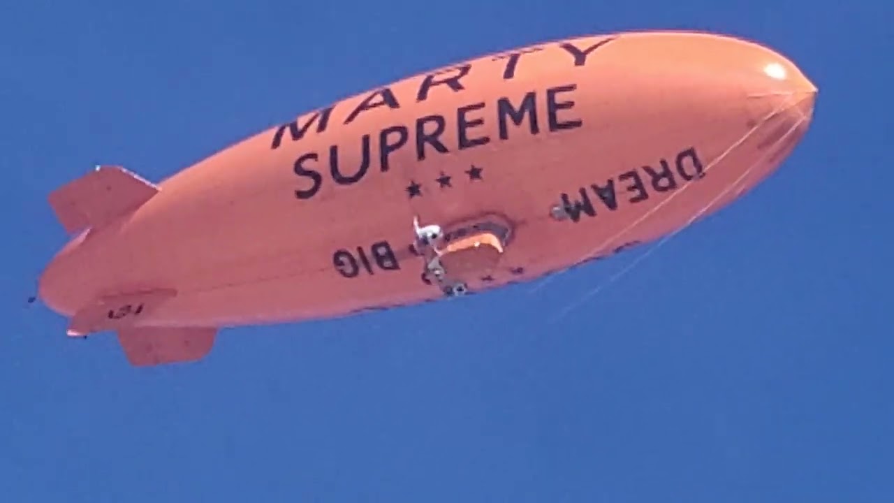N614LG Marty Supreme Blimp flying over me