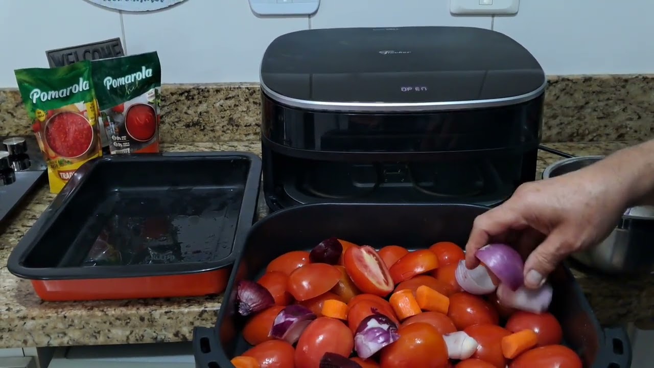 AIR FRYER FISCHER PIZZA 6 LITRO E LIQUIDIFICADOR ARNO - PREPARANDO MOLHO DE TOMATE
