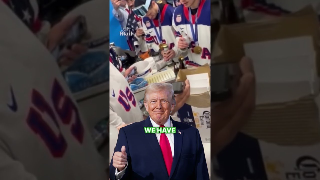 A video has emerged appearing to show Donald Trump congratulating Team USA men's hockey heroes - and