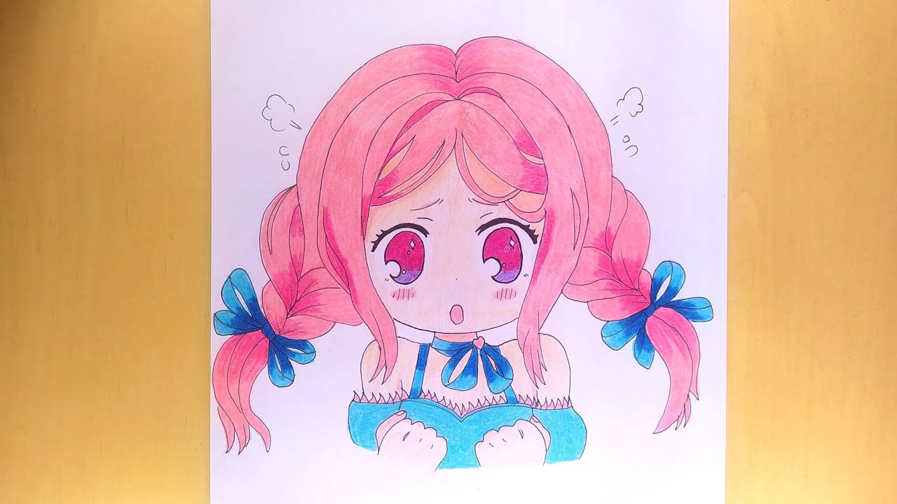 رسم انمي سهل ||رسم طفلة صغيرة غاضبة بشعر وردي وبطريقة سهلة جدا ❤