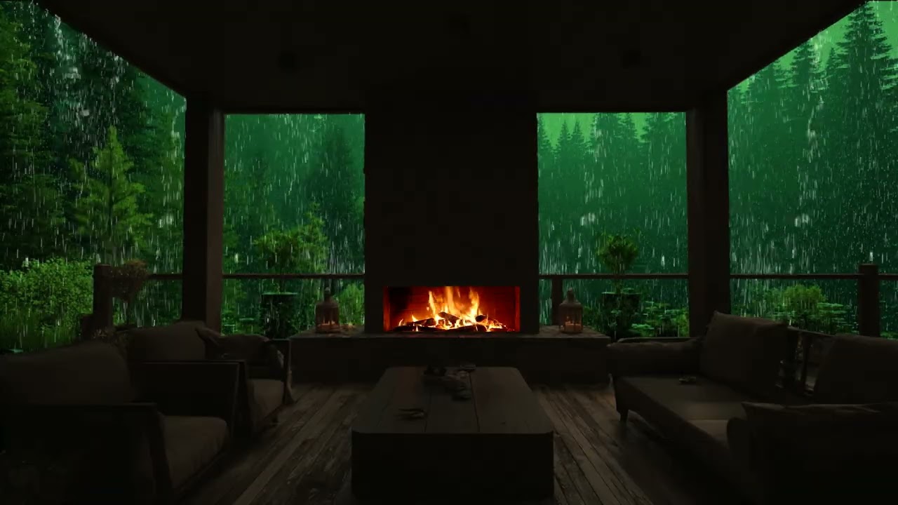 Heavy Rain and Fireplace Sounds for Deep Relaxation and Stress Relief