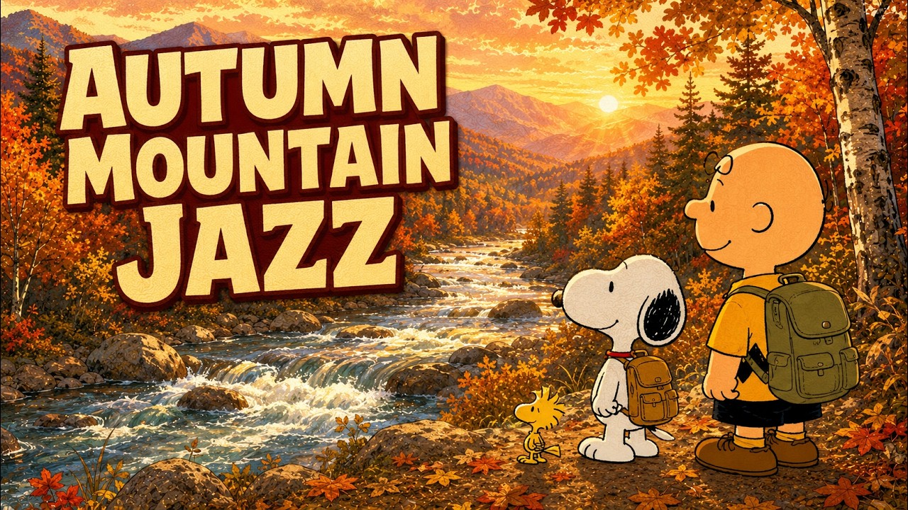 🍂 Snoopy&rsquo;s Autumn Mountain Adventure 🏔️ Cozy River Jazz for Relaxing, Study & Work